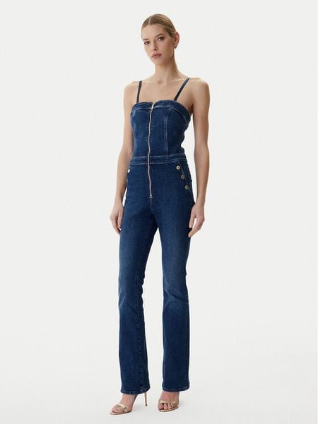 Guess Kombinezon W6RD0I D6883 Niebieski Regular Fit. Niebieskie sukienki Guess, z aplikacjami, z bawełny, bez kołnierzyka, bez ramiączek. Za 799.99 zł.