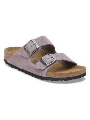 Birkenstock Skórzane klapki "Arizona" w kolorze fioletowym rozmiar: 37. Różowe klapki Birkenstock, bez wzorów, ze skóry, z otwartym noskiem, bez obcasa. Za 393.68 zł.