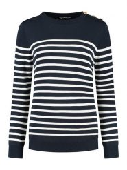 MGO leisure wear Sweter "Vattern" w kolorze granatowo-białym rozmiar: L. Niebieskie swetry MGO leisure wear, l, z aplikacjami, z bawełny, bez ramiączek. Za 227.85 zł.