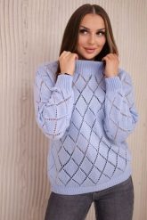 Sweter z półgolfem i wzorem w romby niebieski. Niebieskie swetry KESI, l, bez wzorów, z wełny, bez ramiączek. Za 125.45 zł.