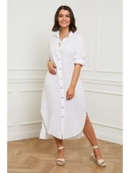 Curvy Lady Lniana sukienka w kolorze białym rozmiar: 48/50. Białe sukienki Curvy Lady, bez wzorów, ze lnu, klasyczne, bez kołnierzyka, bez ramiączek, maxi. Za 197.63 zł.