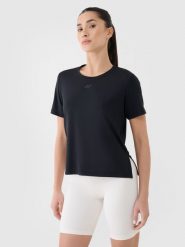 4F Koszulka treningowa oversize szybkoschnąca damska - czarna M. Czarne koszulki sportowe 4f, bez wzorów, z dzianiny, bez ramiączek, na fitness i siłownię. Za 79.99 zł.