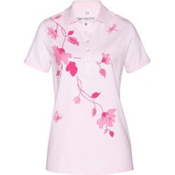 Shirt polo bonprix bladoróżowo-matowy różowy z nadrukiem. Czerwone koszulki polo bonprix, bez wzorów, bez kołnierzyka, bez ramiączek. Za 24.99 zł.