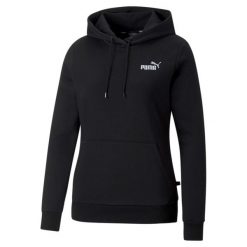 Bluza damska Puma ESS+ Embroidery Hoodie FL. Czarne bluzy Puma, l, bez wzorów, z bawełny, z kapturem. Za 193.81 zł.