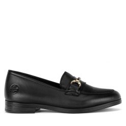 Lordsy Rieker. Czarne lordsy Rieker, bez wzorów, bez obcasa, bez zapięcia. Za 287.00 zł.