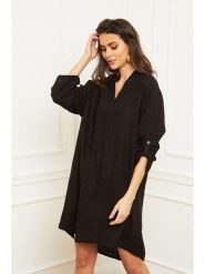 Fleur de Lin Lniana sukienka "Basta" w kolorze czarnym rozmiar: XXL. Czarne sukienki Fleur de Lin, xxl, bez wzorów, ze lnu, bez kołnierzyka, bez ramiączek, mini. Za 189.45 zł.
