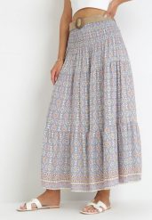 Niebieska Spódnica Maxi w Stylu Boho z Plecionym Paskiem Kairy. Niebieskie spódnice Born2be, m, bez wzorów, boho, maxi, rozkloszowane. Za 84.99 zł.