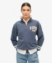 Bluza sportowa z pół-zipem. Niebieskie bluzy Superdry, l, bez wzorów, z bawełny, bez kaptura. Za 257.35 zł.