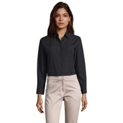 Damska Bluzka Biznesowa Z Długim Rękawem Executive Poplin. Czarne bluzki SOL'S, s, bez wzorów, biznesowe, bez kołnierzyka, bez ramiączek. Za 125.99 zł.