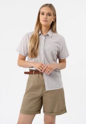 Koszula damska w paski C-FIDA. Brązowe koszule Volcano, l, bez wzorów, z bawełny, klasyczne, bez kołnierzyka, bez ramiączek. Za 99.99 zł.