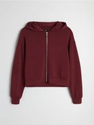 Rozpinana bluza z kapturem z domieszką wiskozy soft touch - pomarańczowy. Brązowe bluzy Sinsay, l, bez wzorów, z wiskozy, z kapturem. Za 49.99 zł.