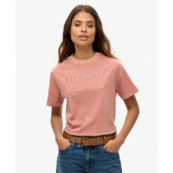 Luźna koszulka z logo Emb Core z bawełny. Czerwone koszulki sportowe Superdry, bez wzorów, z bawełny, bez ramiączek. Za 144.65 zł.