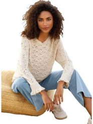 Heine Sweter w kolorze beżowym rozmiar: 42. Brązowe swetry Heine, bez wzorów, ze splotem, bez ramiączek. Za 104.99 zł.