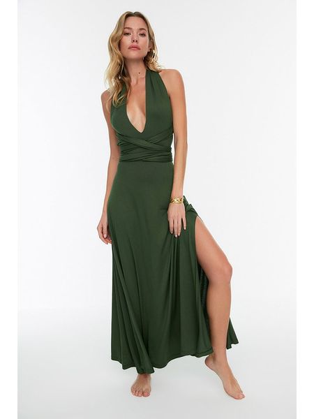 Trendyol Sukienka w kolorze khaki rozmiar: S. Brązowe sukienki Trendyol, s, bez wzorów, bez kołnierzyka, bez ramiączek, maxi. Za 56.93 zł.