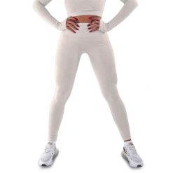 Techniczne legginsy z efektem push-up i idealną sylwetką. Białe legginsy R-EVENGE, l, bez wzorów, z elastanu. Za 233.89 zł.