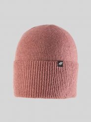 4F Czapka zimowa damska - koralowa Uniwersalny. Pomarańczowe czapki 4f, z aplikacjami, z dzianiny. Za 49.99 zł.