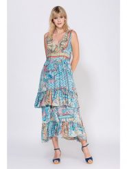 Peace & Love Sukienka w kolorze beżowo-turkusowym rozmiar: XL. Brązowe sukienki Peace & Love, xl, bez wzorów, bez kołnierzyka, bez ramiączek, maxi. Za 57.33 zł.