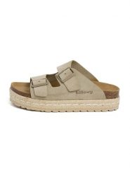 Billowy Skórzane klapki w kolorze khaki rozmiar: 36. Brązowe klapki Billowy, bez wzorów, z otwartym noskiem, bez obcasa, na platformie. Za 184.89 zł.