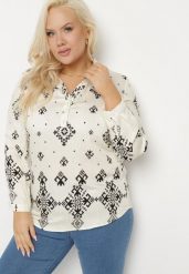 Jasnobeżowa Koszula z Wiskozy w Etniczny Wzór Avinetia. Brązowe koszule Born2be, xl, bez wzorów, z jeansu, klasyczne, bez kołnierzyka, bez ramiączek. Za 34.99 zł.