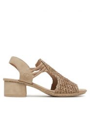 Rieker Sandały 64962-60 Beżowy. Brązowe sandały Rieker, bez wzorów, z materiału, bez obcasa, na słupku, bez zapięcia. Za 319.99 zł.