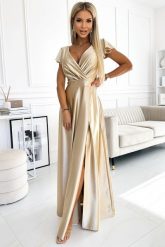 Wieczorowa Sukienka Maxi z Połyskiem - Złota. Żółte sukienki Numoco, l, bez wzorów, z elastanu, wizytowe, bez kołnierzyka, bez ramiączek, maxi. Za 371.90 zł.