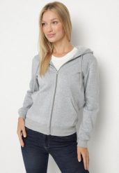 Szara Rozpinana Bluza z Kapturem Bawełną i Sznurkami Viltara. Szare bluzy Born2be, l, bez wzorów, z bawełny, z kapturem. Za 49.99 zł.