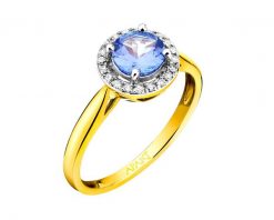 Pierścionek z żółtego złota z diamentami i tanzanitem - próba 585. Żółte pierścionki Apart, z diamentem, złote. Za 4,290.00 zł.