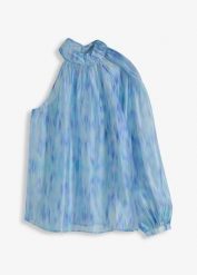 Bluzka szyfonowa na jedno ramię. Niebieskie bluzki bonprix, bez wzorów, z szyfonu, eleganckie, bez kołnierzyka, bez ramiączek. Za 54.99 zł.