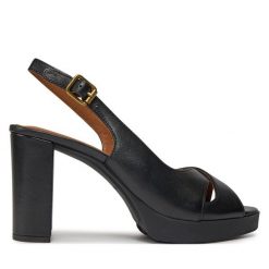 Sandały Geox. Czarne sandały Geox, bez wzorów, bez obcasa, na słupku, bez zapięcia. Za 529.99 zł.