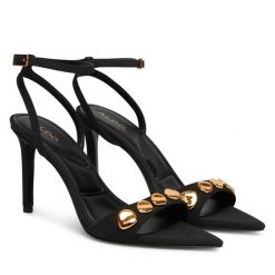 Sandały Aldo. Czarne sandały Aldo, bez wzorów, bez obcasa, na szpilce, bez zapięcia. Za 399.99 zł.