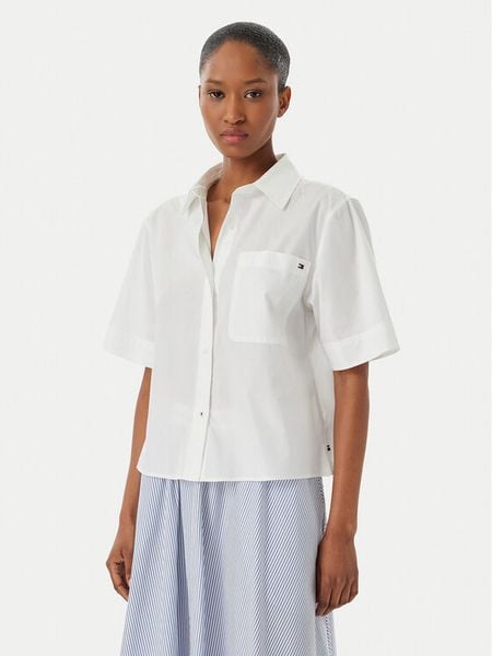 Tommy Hilfiger Koszula WW0WW48899 Biały Relaxed Fit. Białe koszule TOMMY HILFIGER, m, bez wzorów, z bawełny, bez kołnierzyka, bez ramiączek. Za 232.99 zł.