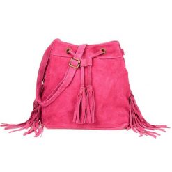 Hobo bag skórzany boho BELIMORE W03 różowy. Czerwone torebki klasyczne bez wzorów, ze skóry, na ramię, duże, zamszowe, bez dodatków. Za 159.49 zł.