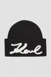 KARL LAGERFELD Czarna czapka damska z domieszką wełny. Czarne czapki KARL LAGERFELD, bez wzorów, z wełny. W wyprzedaży za 247.99 zł.