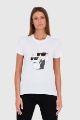 KARL LAGERFELD Biały damski t-shirt Ikonik 2.0, Rozmiar S. Białe t-shirty KARL LAGERFELD, s, bez wzorów, z bawełny, bez kołnierzyka, bez ramiączek. W wyprzedaży za 229.99 zł.