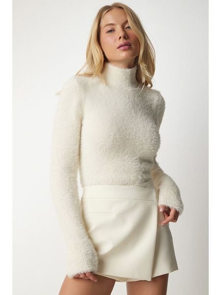 Happiness Istanbul Sweter w kolorze kremowym rozmiar: S/M. Brązowe swetry Happiness Istanbul, m, bez wzorów, bez ramiączek. Za 82.44 zł.