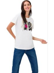 Heine Koszulka w kolorze kremowym rozmiar: 44. Brązowe bluzki Heine, bez wzorów, bez kołnierzyka, bez ramiączek. Za 30.34 zł.