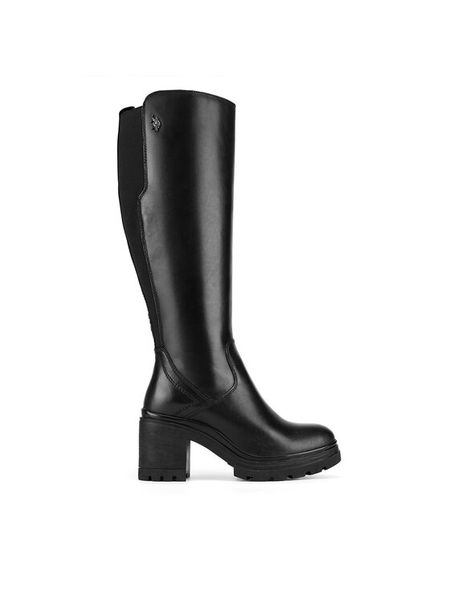 U.S. Polo Assn. Kozaki ELLA001W/DLE1 Czarny. Czarne kozaki U.S. Polo Assn., ze skóry, bez obcasa, na słupku, bez zapięcia. Za 599.99 zł.