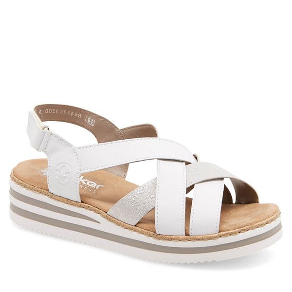 Sandały Rieker. Białe sandały Rieker, bez wzorów, bez obcasa, na koturnie, bez zapięcia. Za 299.99 zł.