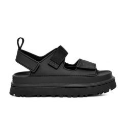 Sandały Ugg Australian W Złotym Świecie Damskie. Czarne sandały UGG, bez wzorów, z materiału, bez obcasa, na platformie, bez zapięcia. Za 529.99 zł.