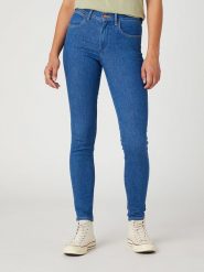 Wrangler Dżinsy "Eye Love You" - Skinny fit - w kolorze niebieskim rozmiar: W28/L32. Niebieskie jeansy Wrangler, l, z aplikacjami, z podwyższonym stanem. Za 188.95 zł.