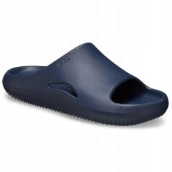 Klapki Dla Dorosłych Crocs Mellow Recovery Slide. Niebieskie klapki Crocs, bez wzorów, z materiału, bez obcasa. Za 199.99 zł.