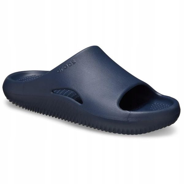 Klapki Dla Dorosłych Crocs Mellow Recovery Slide. Niebieskie klapki Crocs, bez wzorów, z materiału, bez obcasa. Za 199.99 zł.