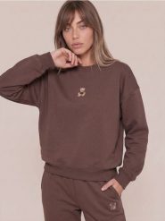 Bluza crewneck z motywem misia - brązowy. Brązowe bluzy sportowe Sinsay, l, bez wzorów, bez kaptura. Za 39.99 zł.