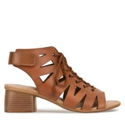 Sandały Remonte. Brązowe sandały Remonte, bez wzorów, bez obcasa, na słupku, bez zapięcia. Za 389.99 zł.