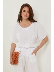 Rodier Lin Lniana koszulka w kolorze białym rozmiar: XL/XXL. Białe bluzki Rodier Lin, xl, bez wzorów, ze lnu, bez kołnierzyka, bez ramiączek. Za 140.86 zł.