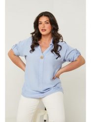 Curvy Lady Bluzka w kolorze błękitnym rozmiar: 40/42. Niebieskie bluzki Curvy Lady, bez wzorów, klasyczne, bez kołnierzyka, bez ramiączek. Za 132.67 zł.