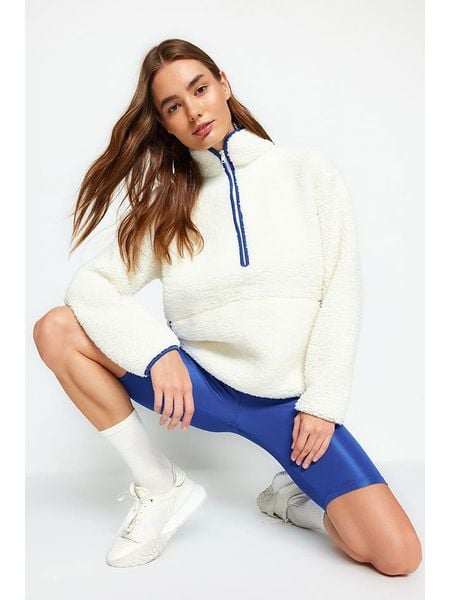 Trendyol Bluza polarowa w kolorze kremowym rozmiar: XL. Brązowe bluzy Trendyol, xl, bez wzorów, z polaru, bez kaptura. Za 78.66 zł.