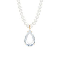 Perłowy naszyjnik Glamour z zawieszką z białym kryształem pozłacany. Białe naszyjniki Lilou, z kryształem, plastikowe. Za 269.00 zł.
