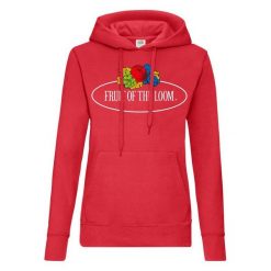 Damska Bluza Z Kapturem Z Nadrukiem Logo W Stylu Vintage. Czerwone bluzy FRUIT OF THE LOOM, l, bez wzorów, z kapturem. Za 114.99 zł.