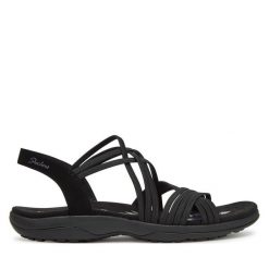 Sandały Skechers. Czarne sandały Skechers, bez wzorów, bez obcasa, na płaskiej podeszwie, bez zapięcia. Za 219.99 zł.